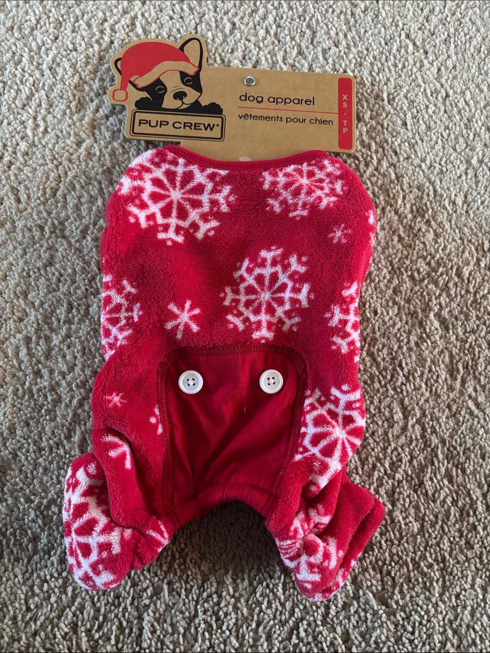 Pup Crew Red Snowflake Fleece Dog Pajamas Onsies